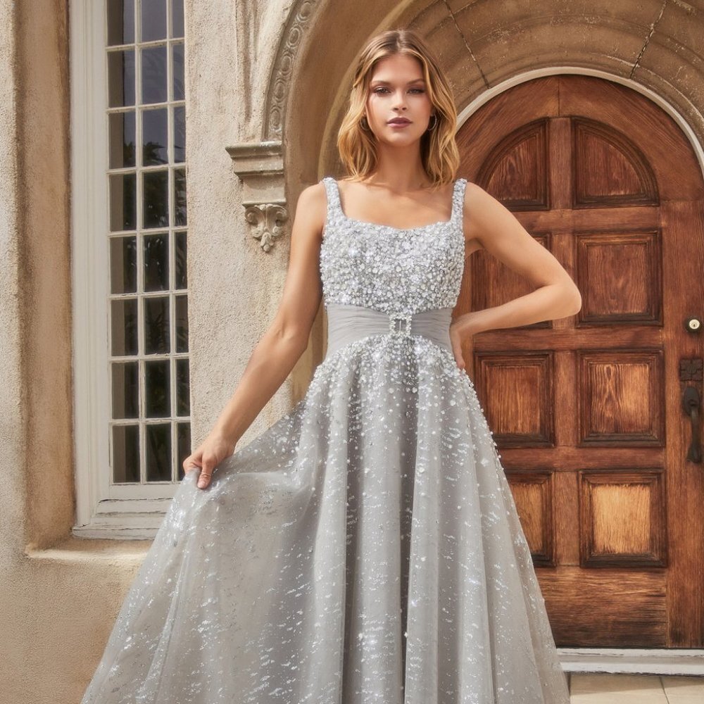 NEW LONG A-LINE OFF THE SHOULDER SLEEVELESS DRESS WITH CRYSTAL BUCKLE AL A1181 - Picture 4 of 9